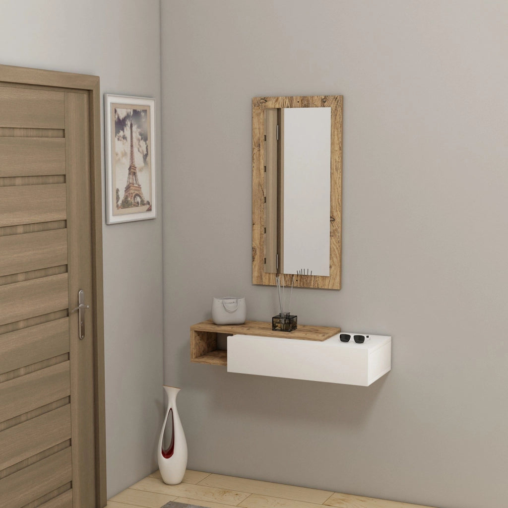 Ingria, Mobile da Ingresso Specchio Incluso, 82x30x16h cm Bianco