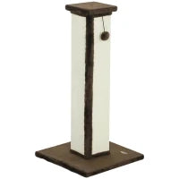 Grattatoio per Gatti Asta Grattatoio Gatto in Sisal e Peluche, Pallina Sospesa Base Stabile, 41 x 41 x 81 cm Marrone e Crema