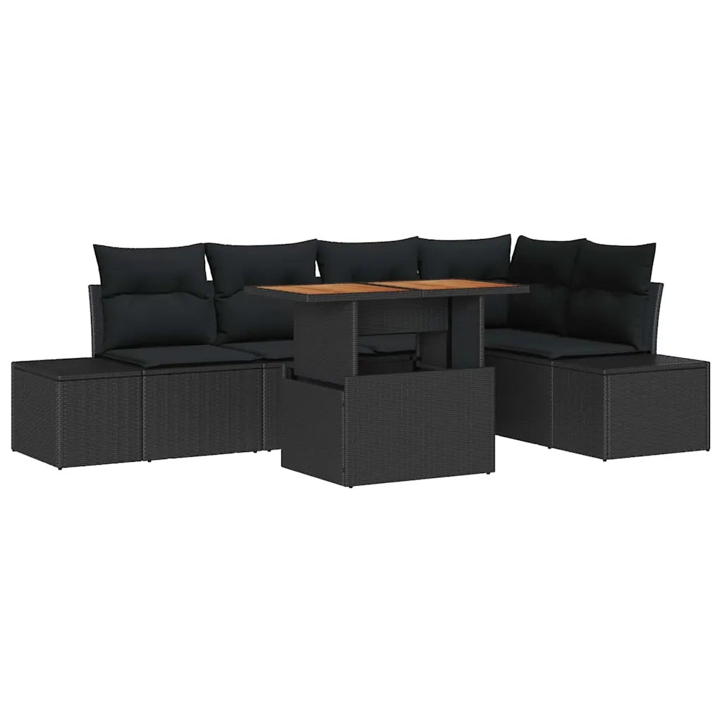 Set da Pranzo per Giardino con cuscino 6 pcs Nero e Marrone 3349967