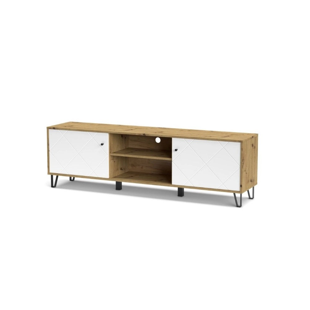 Mobile porta Tv 2 ante e vano a giorno Bollo2 183,4x40x55,5H colore rovere bianco