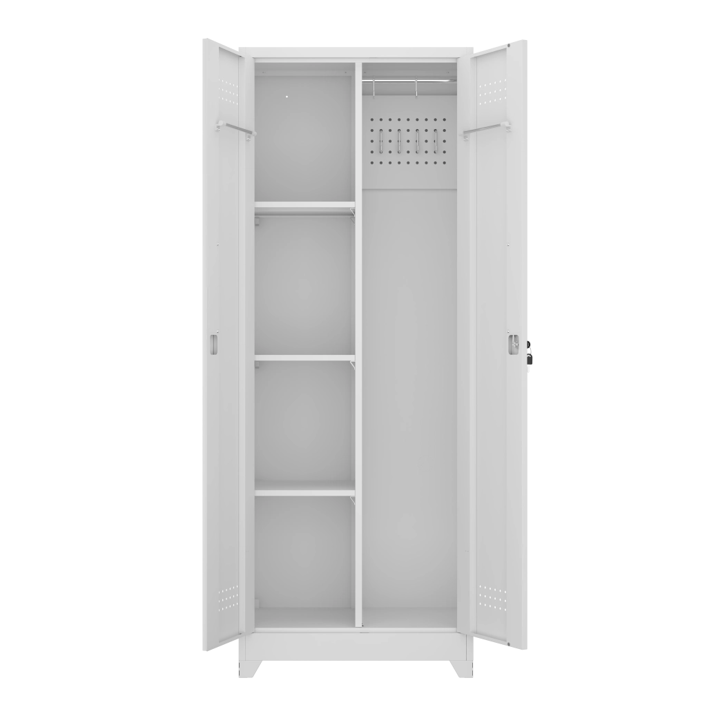 ARMADIO 165 cm in metallo bianco con ripiani regolabili e asta appendiabiti