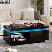 Tavolino da caffè moderno lucido con LED e cassetto; 100x50x40;3 cm; nero
