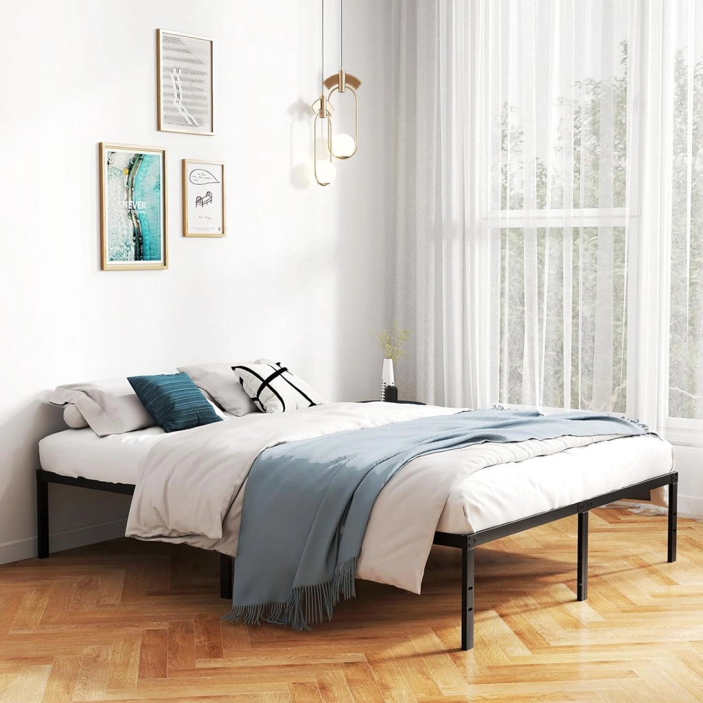 COSTWAY Struttura Letto Matrimoniale in Ferro 160 x 200 cm, Telaio Letto con 9 Piedini Anriscivolo, Supporto di Doghe Resistenti Capacità di 300 kg, con Spazio Sotto il Letto