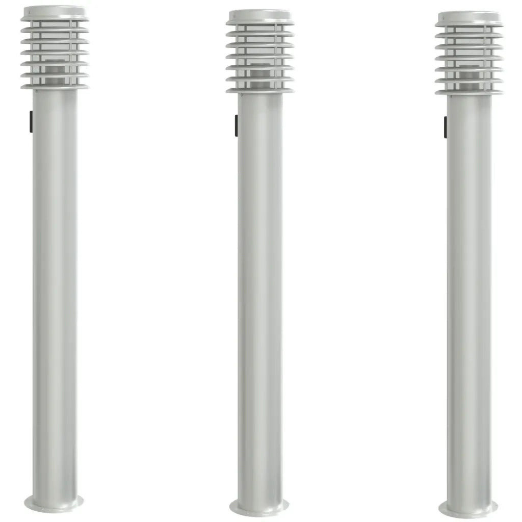 vidaXL Lampade da Terra Esterni con Presa 3 pz Argento 110 cm Acciaio