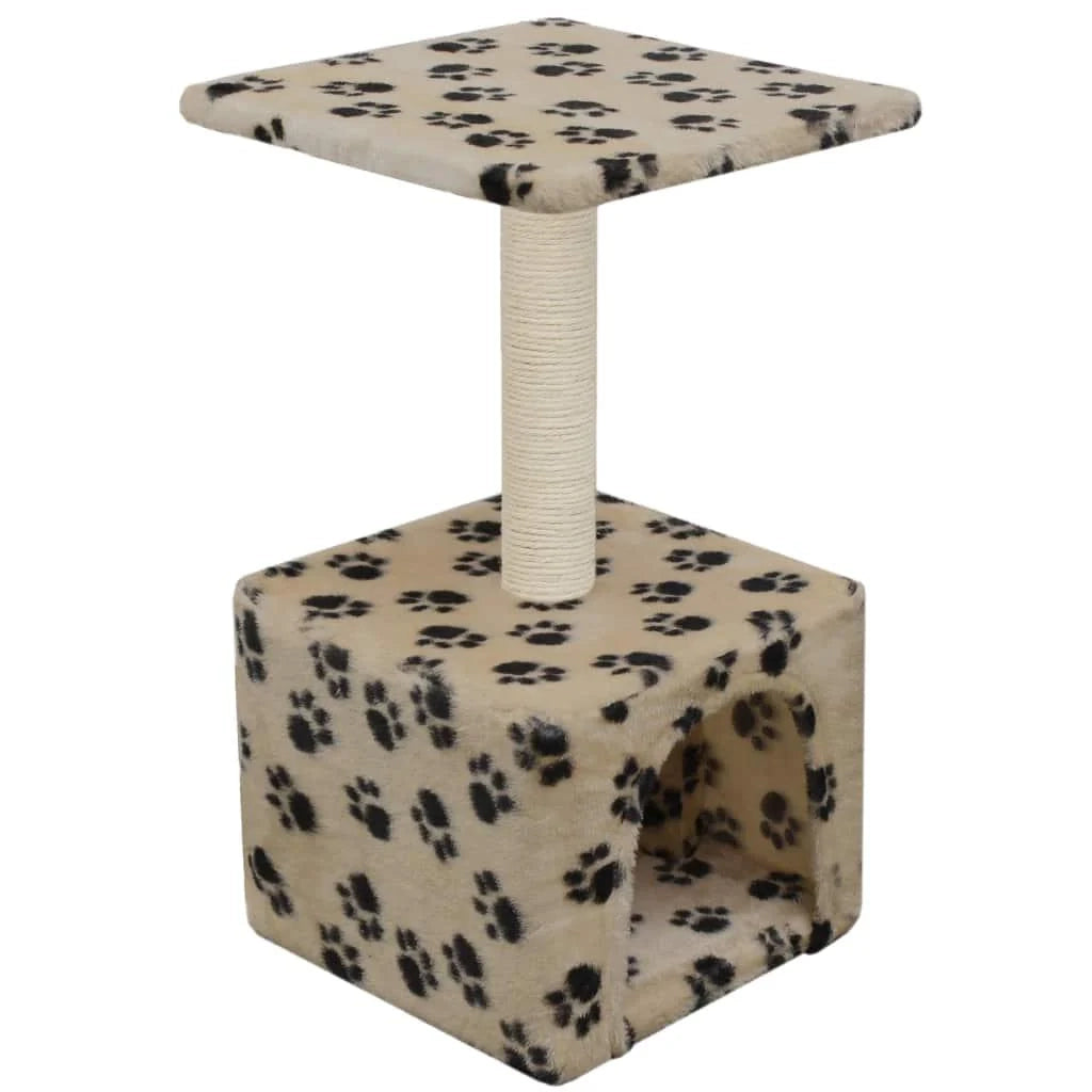 Tiragraffi albero per gatti cuccia per gatti peluche in sisal 55 cm beige con motivo a impronta di zampa 3702074
