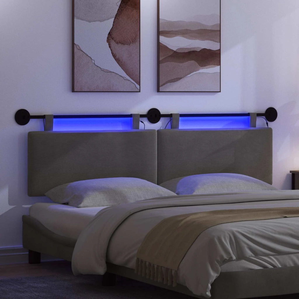 Testiera sospesa Con luce LED Grigio Chiaro Tessuto in Cords 3424326