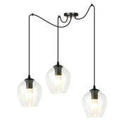 Lampada a sospensione LEVEL con tre diffusori in vetro trasparente
