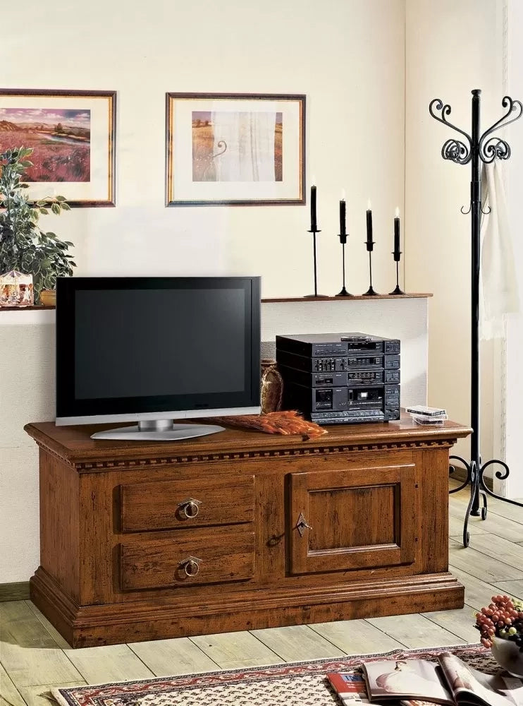 Porta tv in elgno 1 anta 2 cassetti grezzo  l.141 p.50 h.61 (902) - Mobili 2G
