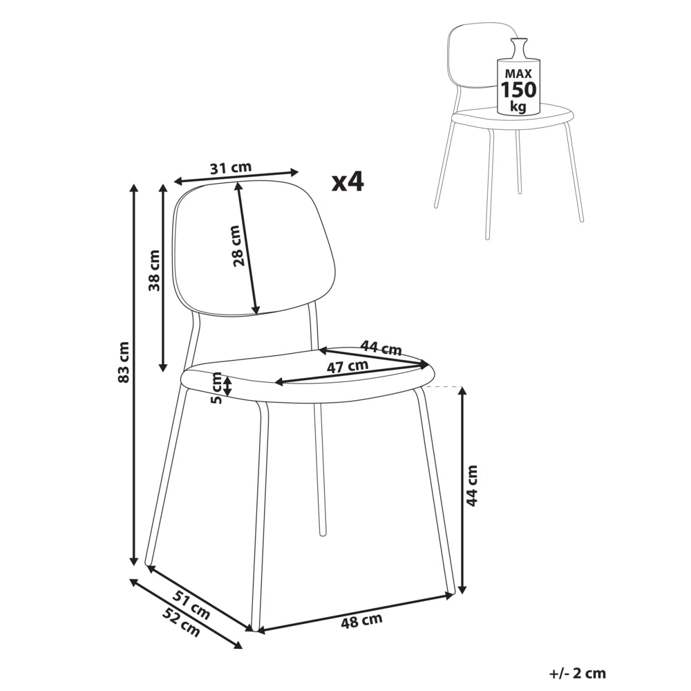 Set di 4 sedie da pranzo tortora con gambe in ferro e rivestimento in poliestere nero senza braccioli design moderno e minimalista