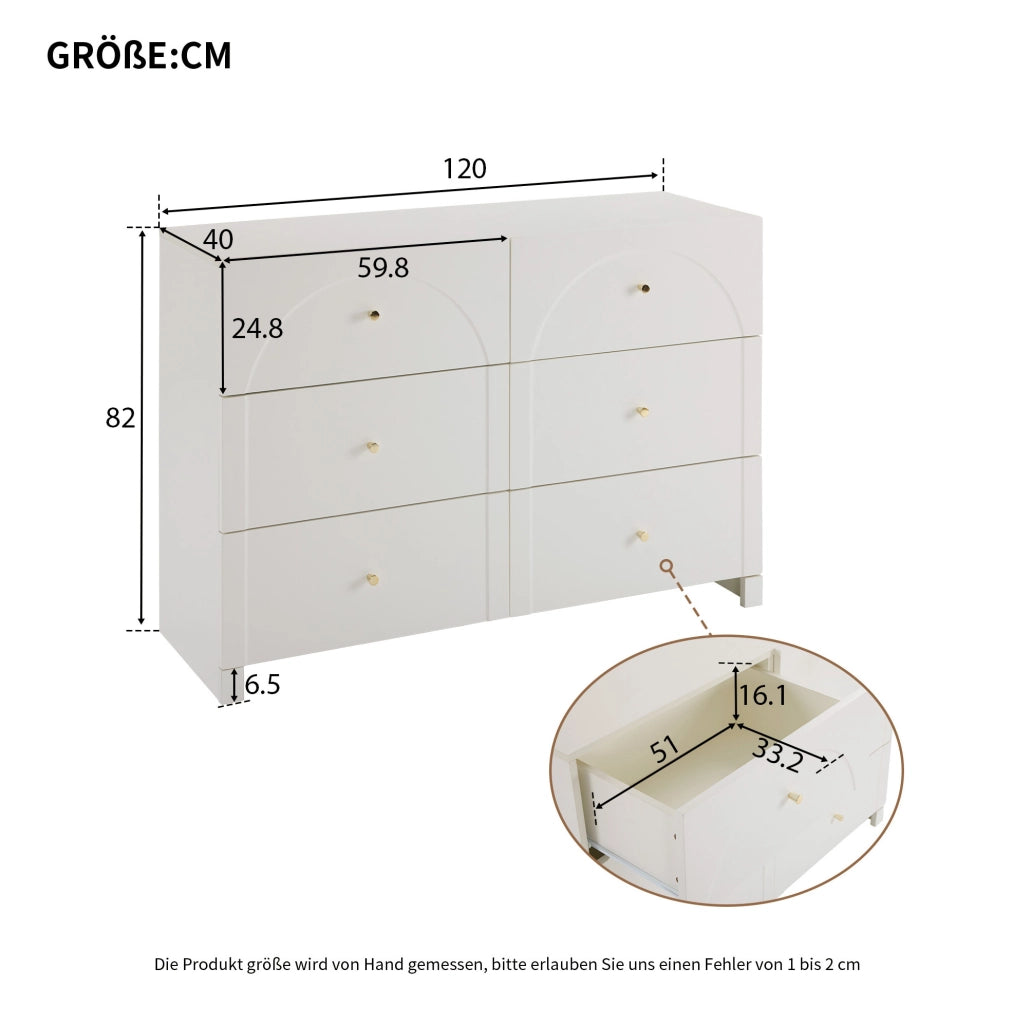 Cassettiera 82x120x40 cm con 6 cassetti; struttura stabile in truciolare bianco