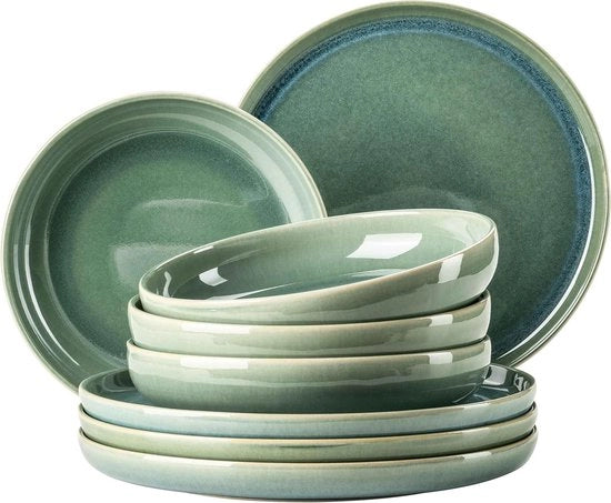 Set di piatti ceramici moderni - 8 pezzi - effetto vetro ondulato - piatti e scodelle da zuppa - per 4 persone - set da tavola ceramica per 6 persone