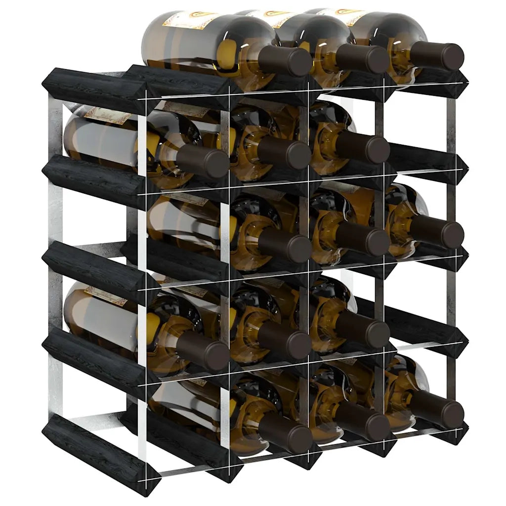 Portavini da 20 Bottiglie Nero in Legno Massello di Pino 325914