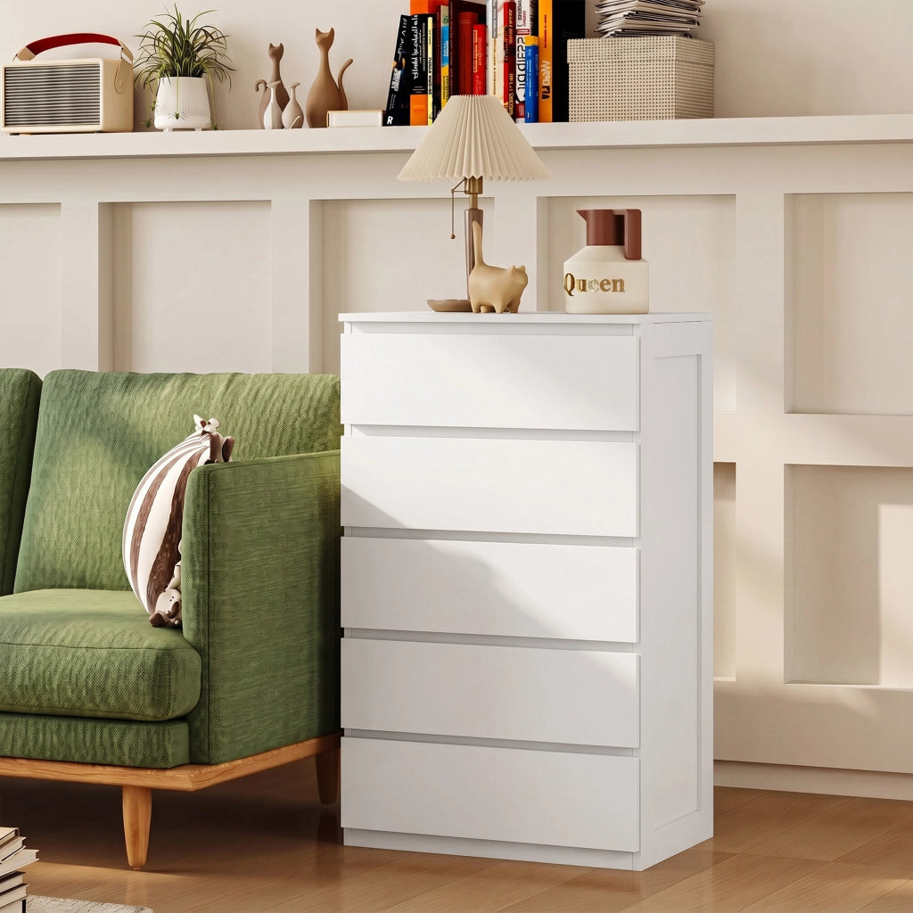 Cassettiera a 5 cassetti senza maniglie ¨C Minimal ¨C 60x39x100 bianco