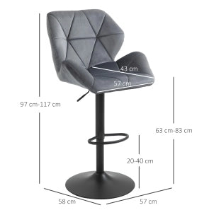 Set di 2 sgabelli da bar 57x58x97-117 cm regolabili; con base in metallo; poliestere grigio