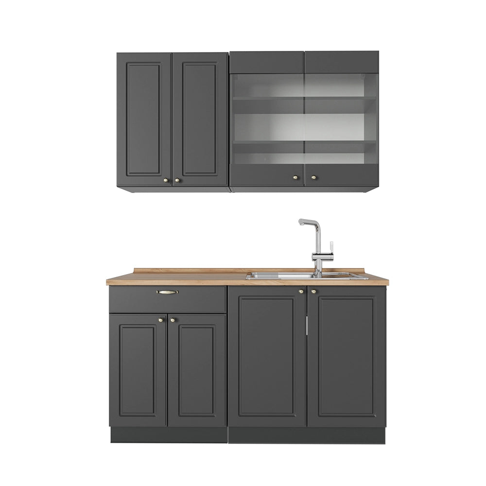 Cucina monoblocco Fame-Line Oro-antracite rustico/Antracite 140 cm, PL Rovere Vicco