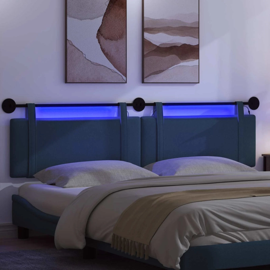 Testiera | Testata sospesa Con luce LED Blu Tessuto
