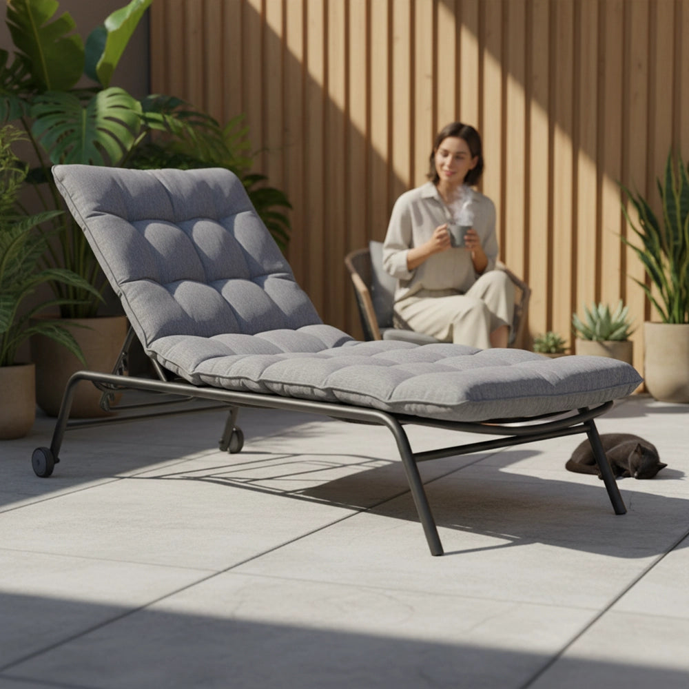 Lettino prendisole VIBE giardino con cuscino acciaio regolabile nero grigio