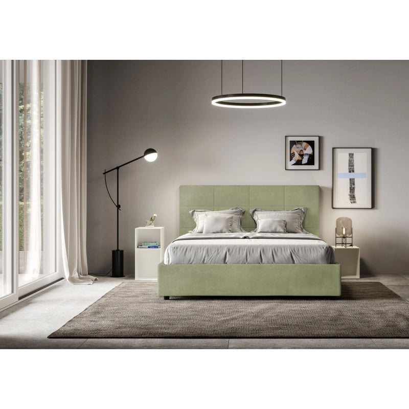 Letto imbottito Matrimoniale 170x190 cm Mika - Contenitore,Microfibra,Tè verde