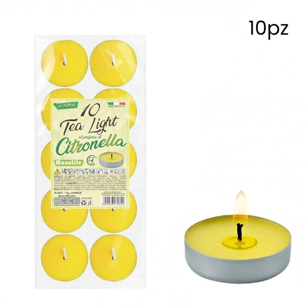Trade Shop - Set 10 Candele Tealight Alla Citronella Per Esterni Giardino Antizanzare Antimosche 617964 -