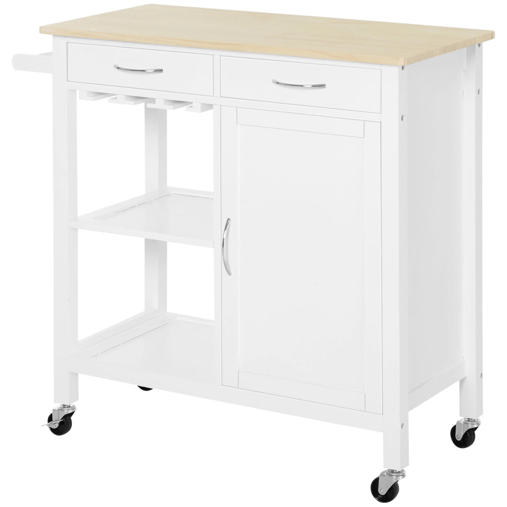Tavolo da cucina con cassetti e ruote ¨C zephmum ¨C 89x40x84cm, bianco