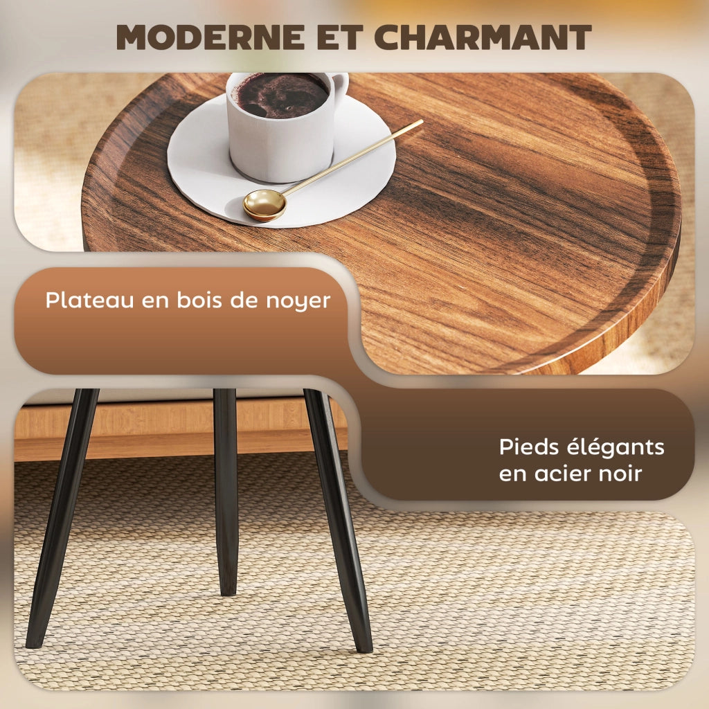 Tavolino da salotto rotondo ¨C Zephmum ¨C Legno noce, telaio in acciaio, ?40x39 cm
