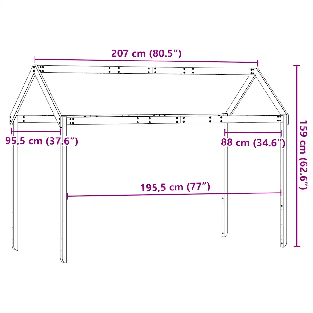 Tetto per Letto Bambini 207x95,5x159 cm Legno Massello di Pino