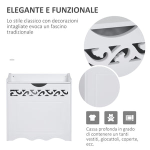 Mobiletto Bagno Portabiancheria in Legno 55x34x58 cm  Floreale Bianco