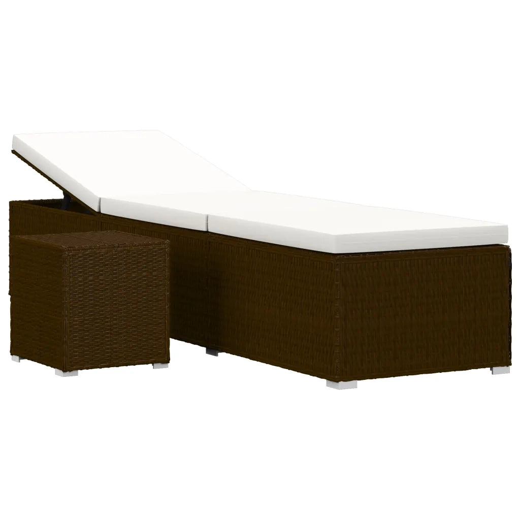 Lettino Prendisole | Sdraio da giardino | Lettino da sole con Cuscino e Tavolino in Polyrattan Marrone