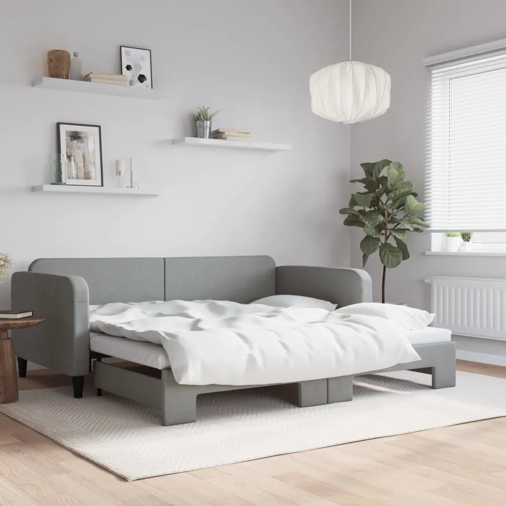 Divano Letto con Letto Estraibile Grigio Chiaro 100x200 Tessuto 3196821