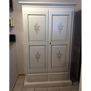 Armadio a cappello dritto 2 ante 2 cassetti e appendiabiti con bastone in legno in bianco con decorato 125x61x200 H