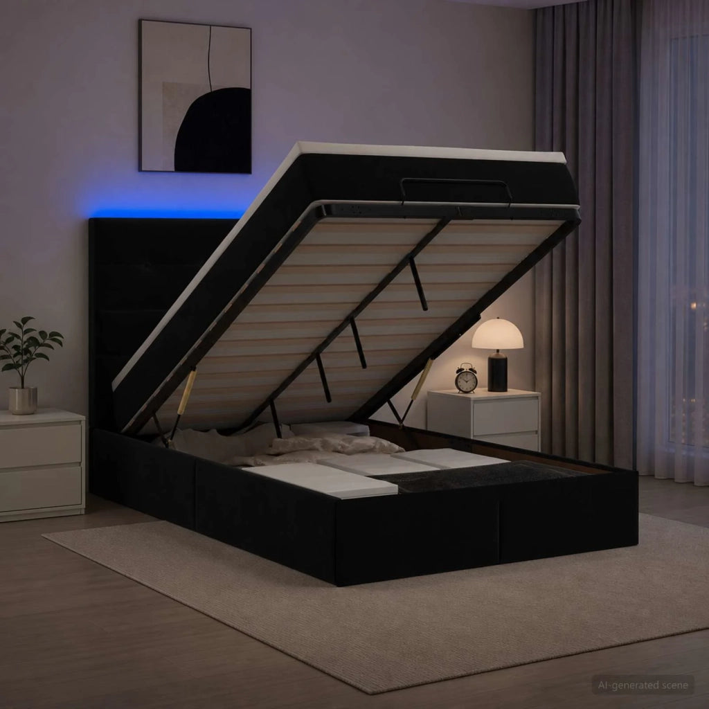 Letto Ottomano con Materasso e LED Nero 120 x 190 cm Velluto 3458291