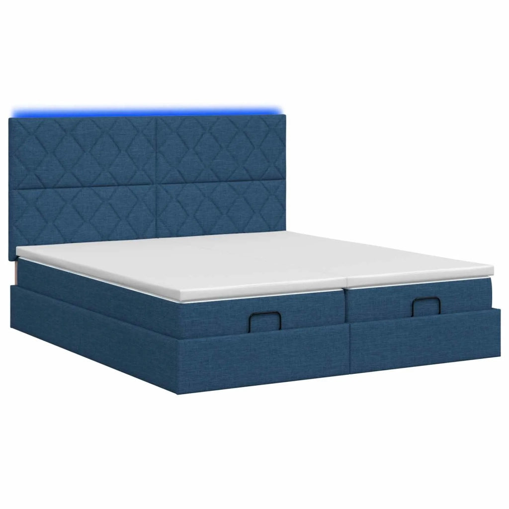 Letto Ottomano con Materasso e LED Blu 200 x 200 cm Tessuto 3458471