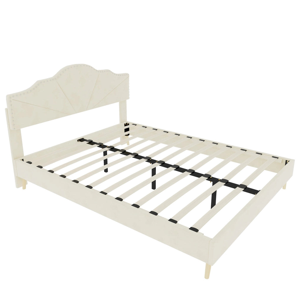 Letto 140x200 cm in tessuto e metallo, beige