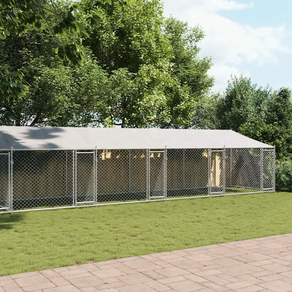 Gabbia Cani con Tetto e Porte Grigia 12x2x2 m Acciaio Zincato