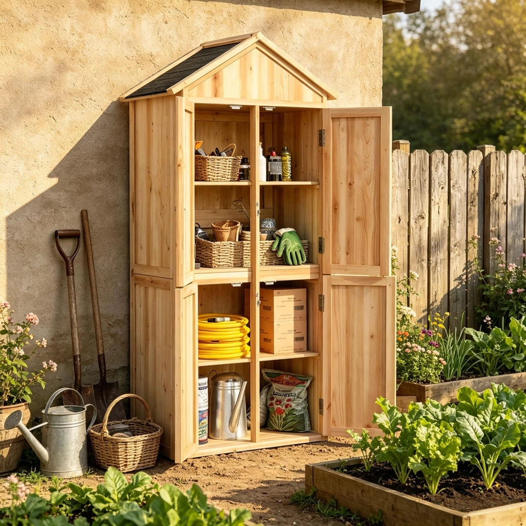 ARMADIO DA GIARDINO 82x50x190 cm Legno Naturale Tetto Inclinato
