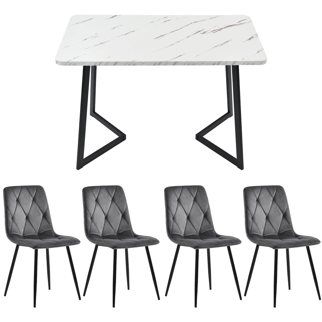 Set Tavolo da Pranzo con 4 Sedie ¨C Xylo ¨C Rettangolare 117x68 cm, Velluto Grigio Scuro, Gambe Nere