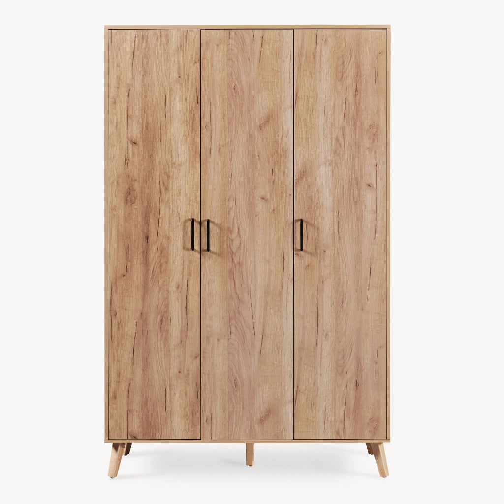 Armadio Guardaroba Norg con 3 Ante e 4 Scomparti 191x120x52 cm - Effetto Rovere [en.casa]