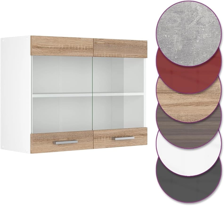 Mobile da cucina in vetro R-Line, Sonoma, 80 cm, per la libera combinazione all'interno di sistemi cucina modulari