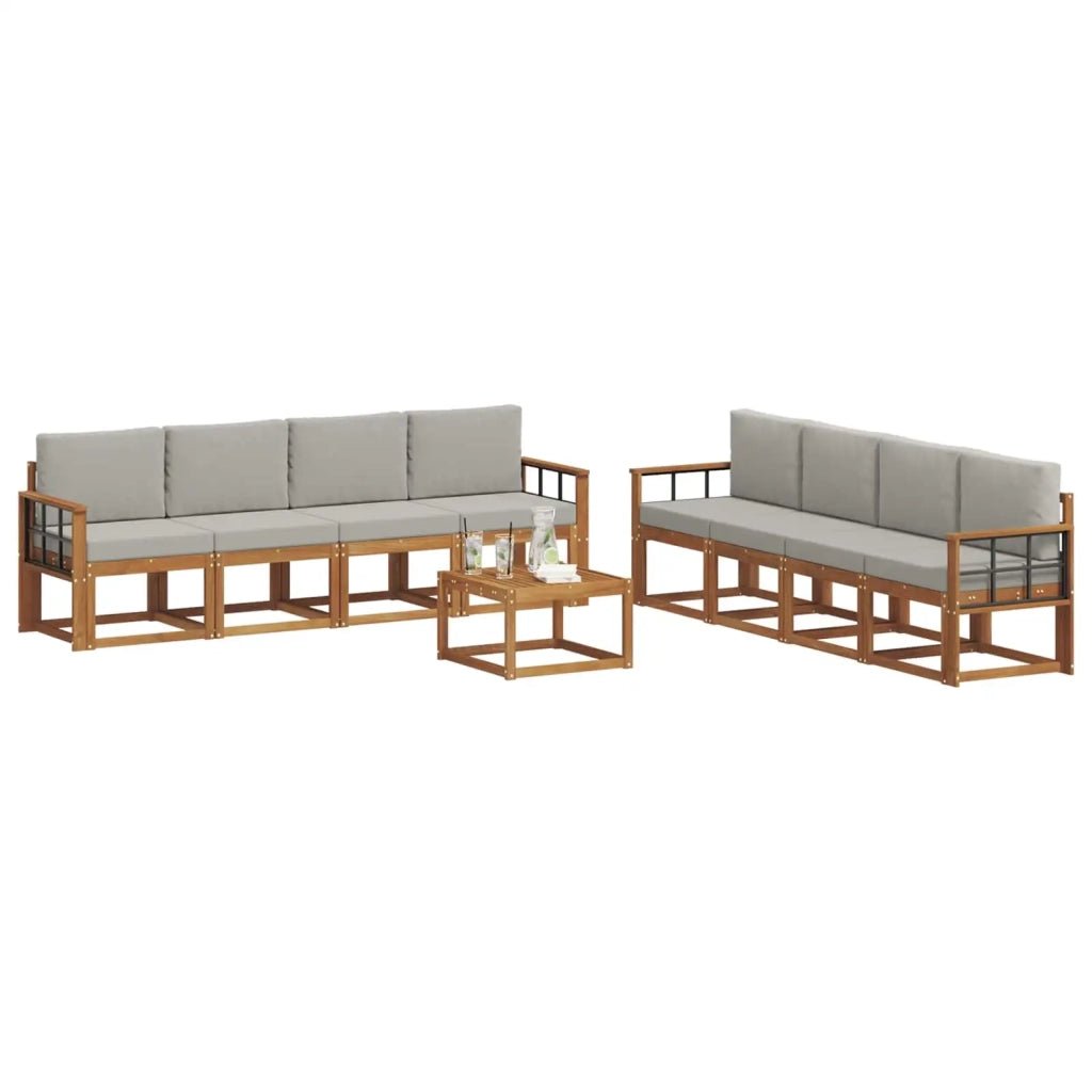 Set di divani da esterno 9 pcs Grigio Naturale e Chiaro