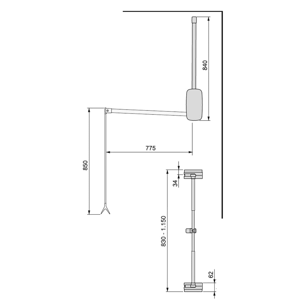 Emuca Appendiabiti per armadio Sling, 830 - 1150, Cromato brillo, Acciaio e Tecnoplastica, 1 u.
