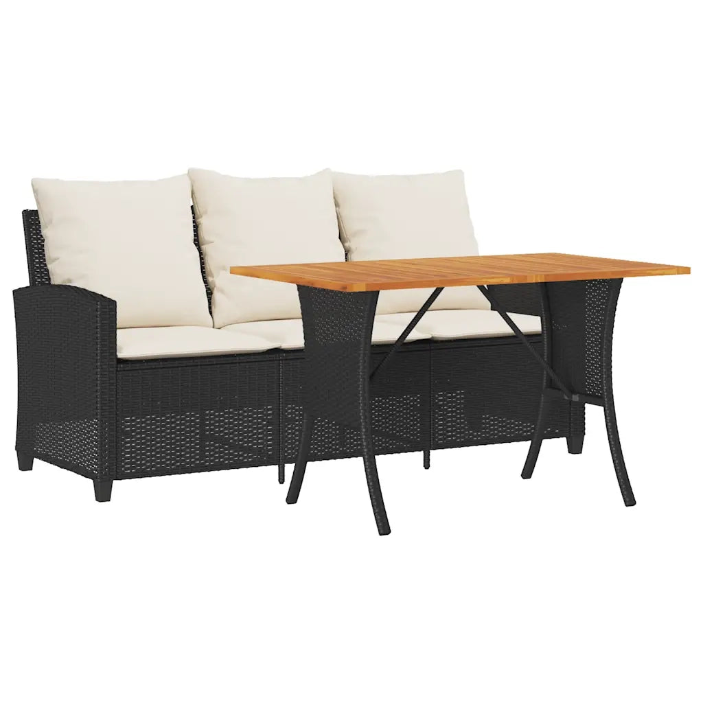 Divano da Giardino a 3 Posti Cuscini&Tavolo-Sofa da Giardino-Divano da esterno Nero in Polyrattan