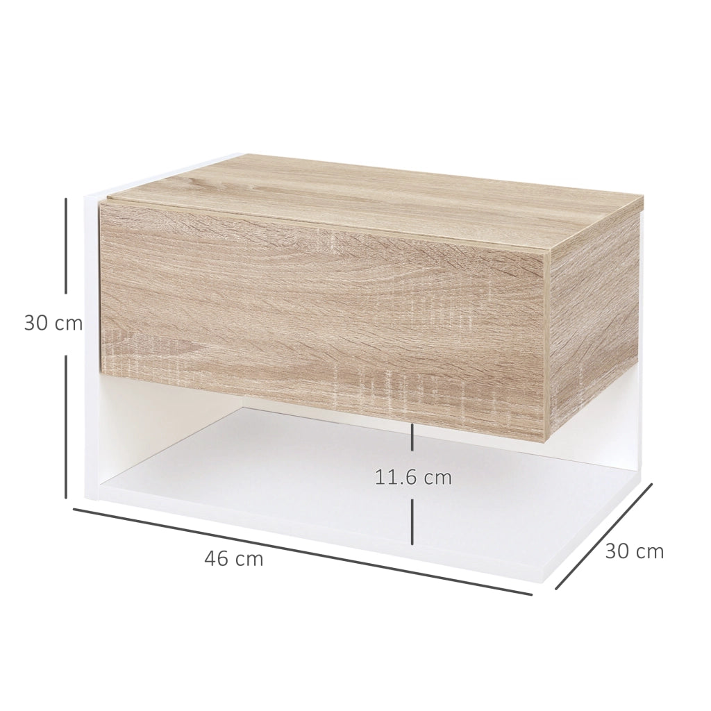 Set 2 Comodini Sospesi a Parete con Cassetto e Mensola Bianco e Rovere