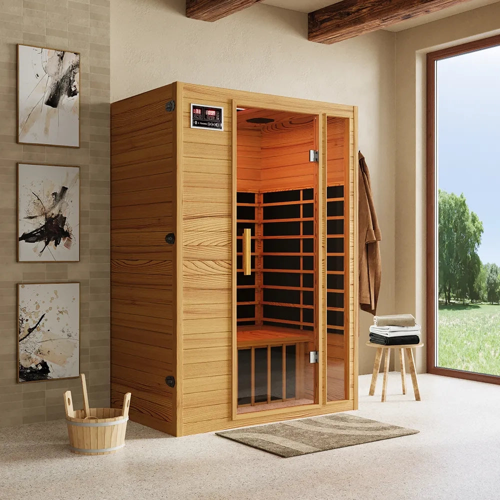 Sauna ad infrarossi 97x120 cm H188 in legno Hemlock con radio integrata | Oulu