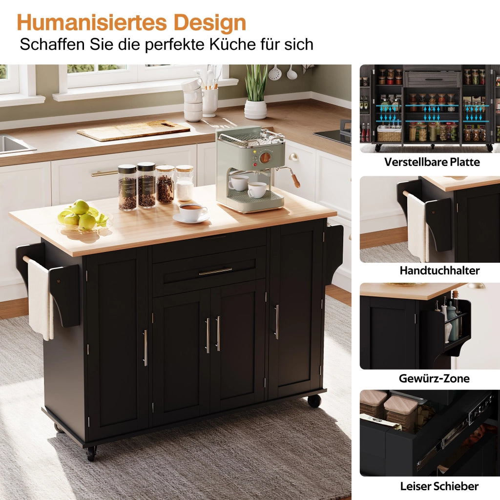 MOBILE CUCINA Carrello isola 136x70x92 cm MDF Nero/Naturale