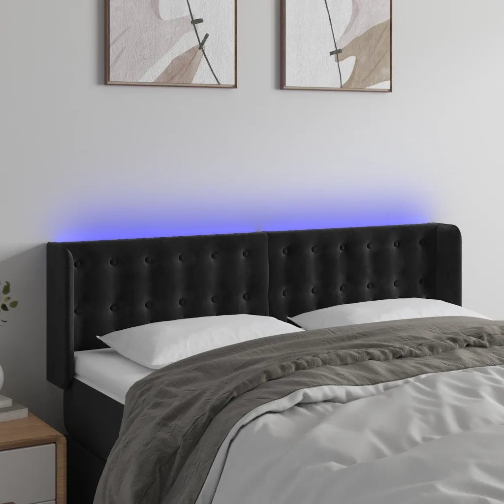 Testiera a LED-Testata con LED Nera 147x16x78/88 cm in Velluto 639827