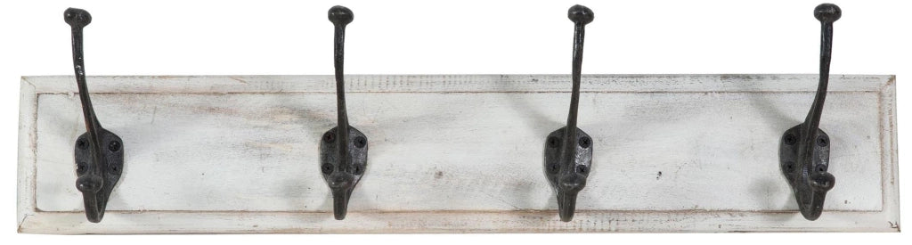 Biscottini Attaccapanni da parete in legno massiccio e ferro forgiato a mano finitura bianco anticato 60x12x16 cm