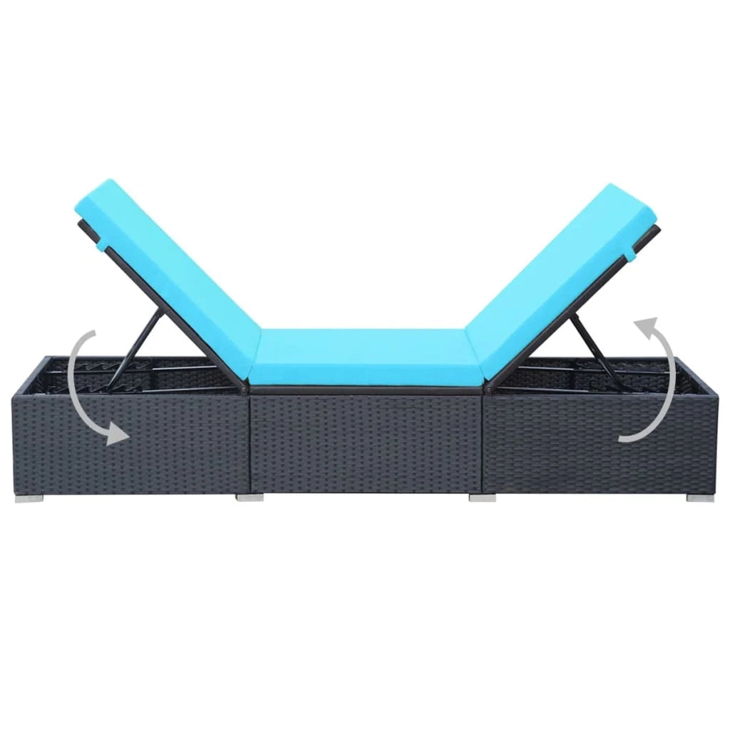 Lettino prendisole sedia a sdraio lettino prendisole letto da giardino mobili da esterno per patio con cuscino resina intrecciata nera 02_0012528