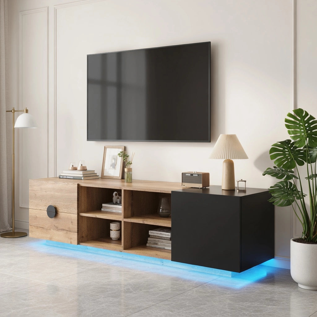 Cassettiera per TV in legno ingegnerizzato nero; lunghezza 180 cm