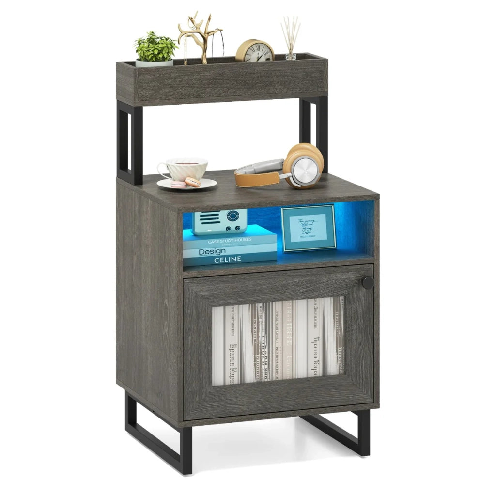 Comodino moderno 45 x 40 x 80 cm con luci LED personalizzabili crea un'atmosfera accogliente e offre un contenitore intelligente in metallo grigio 20_0020587