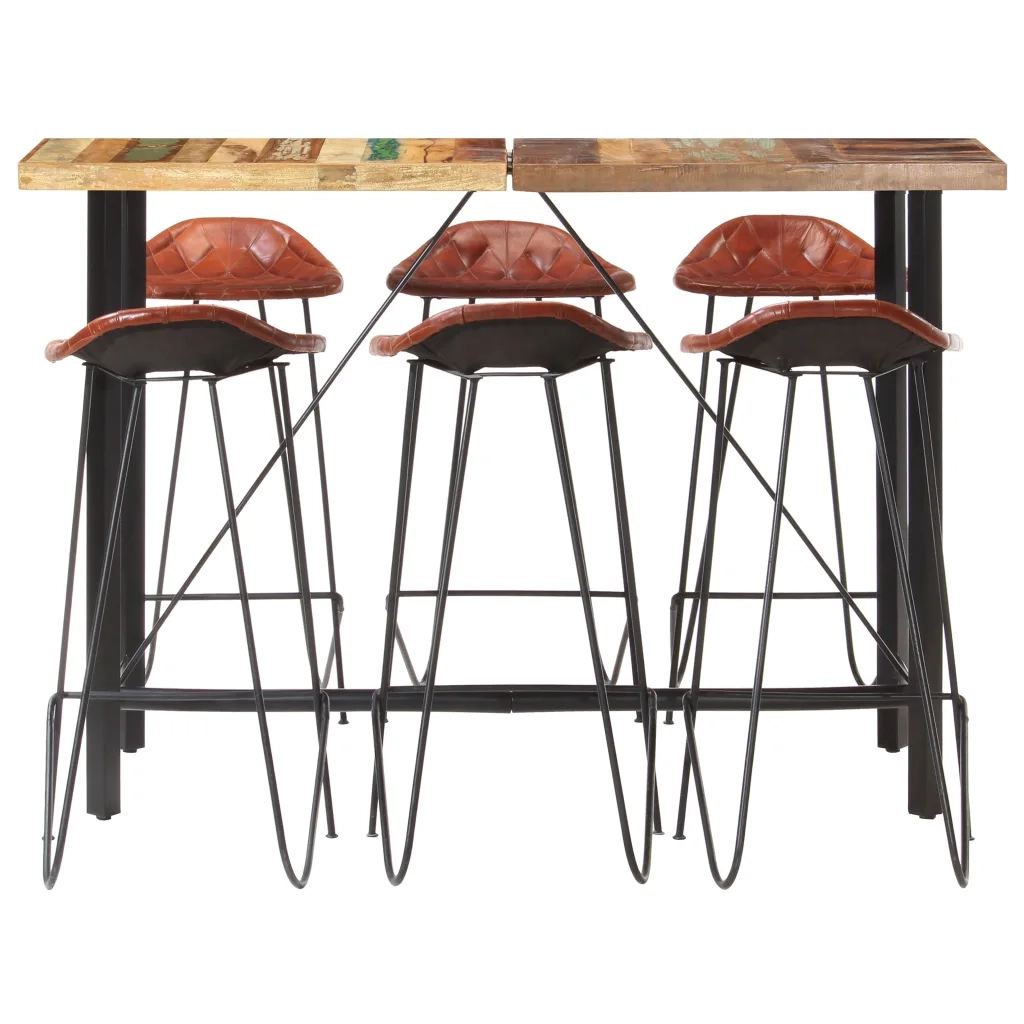Set da Bar 7 pz in Legno Massello di Recupero e Vera Pelle cod mxl 31319